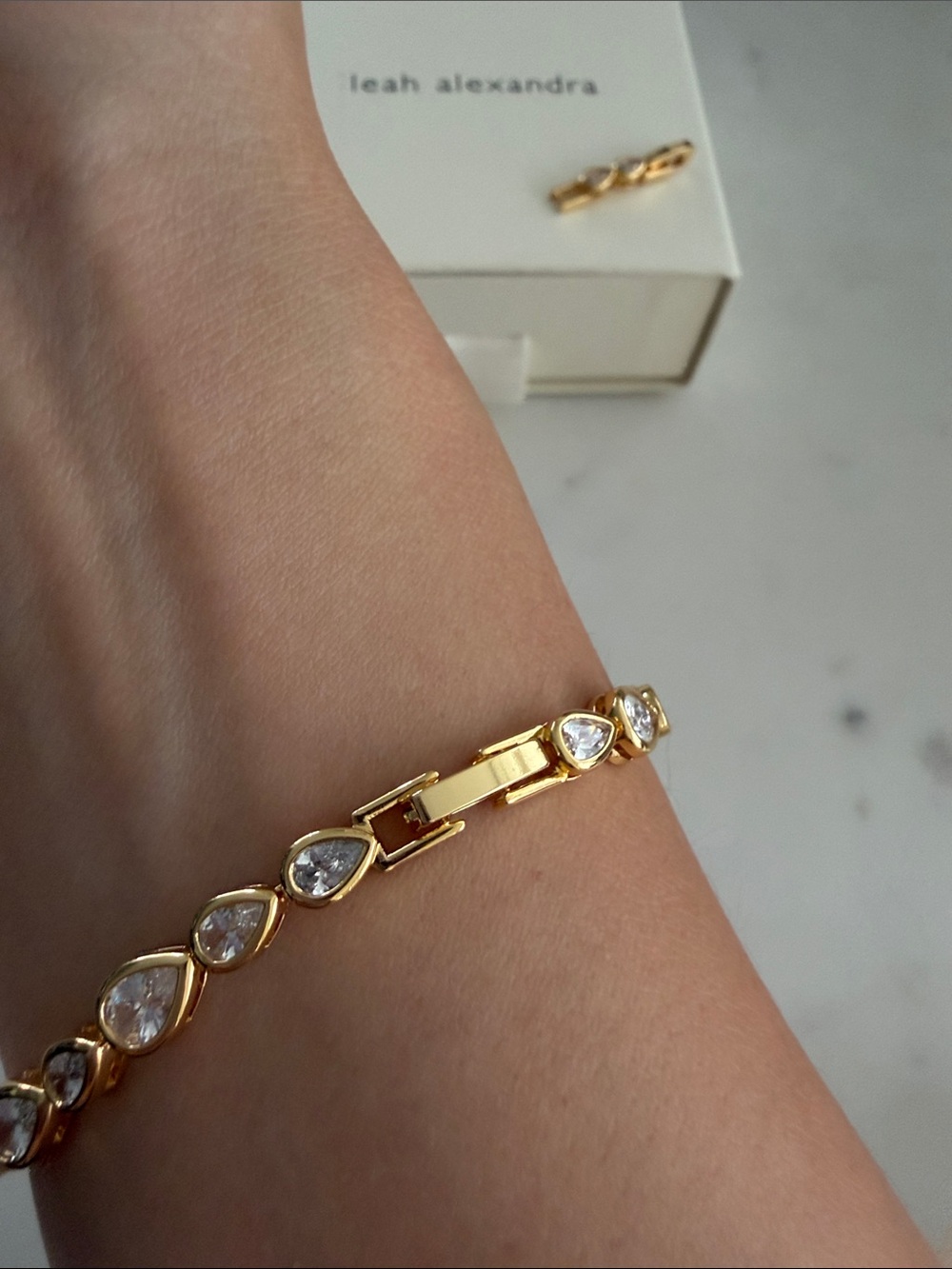 Leah Alexandra Gold Teardrop Crystal Tennis Bracelet - Picture 4 of 5